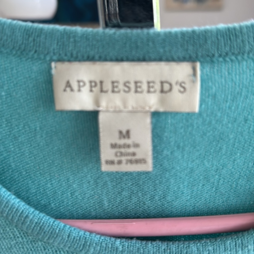 Appleseed's Sweater Shortsleeved Turquoise Acrylic M - Picture 2 of 3